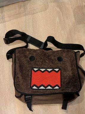 Domo Kun Brown Plush Graphic Messenger Bag with Red Accent